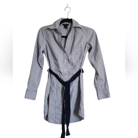 Moda International Tops - Moda International Navy and White Striped Shirt